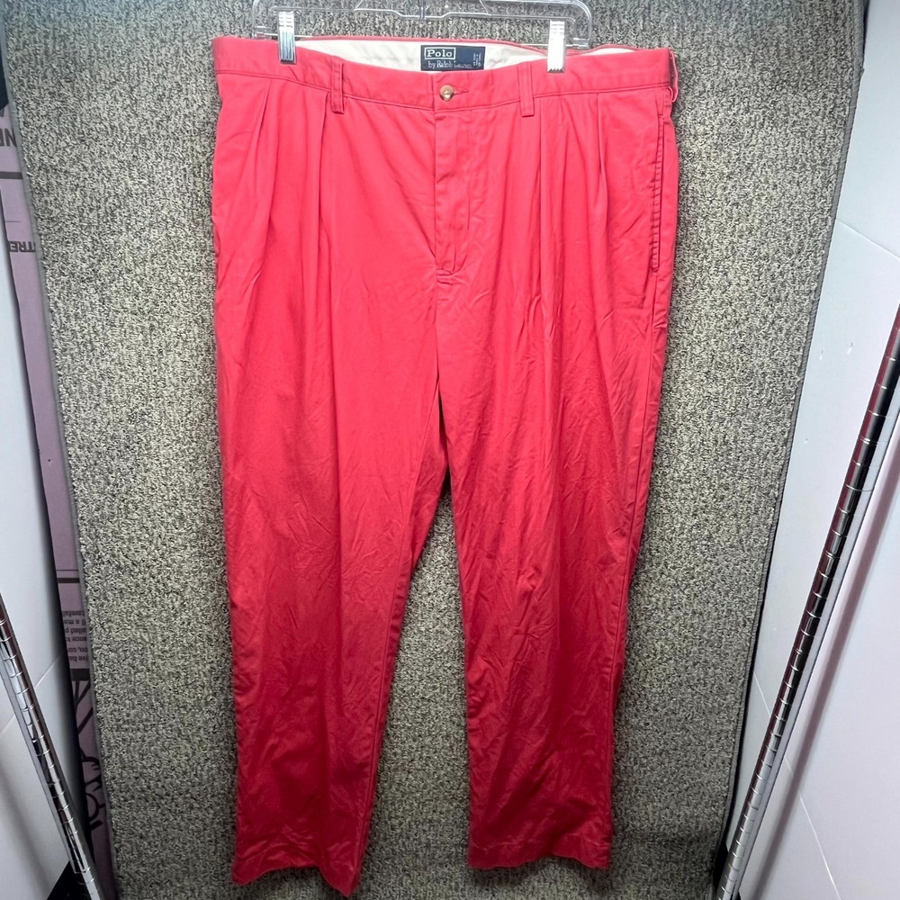VTG Polo Ralph Lauren Ethan Pants Mens 37 Coral Red Cotton Pleated Chinos 37x31